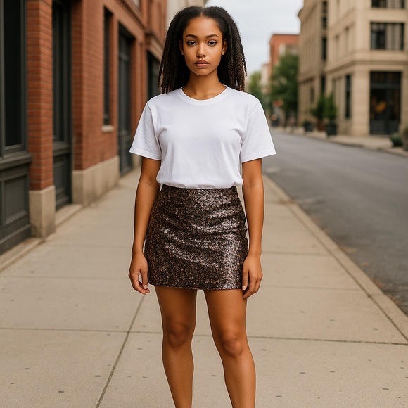 Guess Metallic Brown Sequins Mini Skirt - Picture 1 of 6